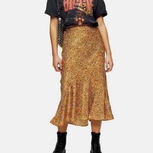 Topshop Mustard Satin Flounce Skirt